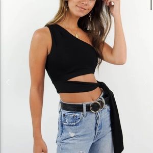 Grey Bandit Out Tonight One shoulder crop top